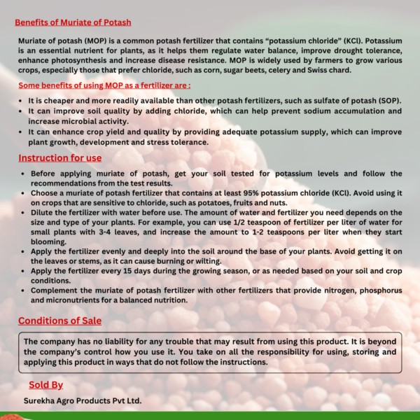 Premium Water-Soluble Potash Fertilizer (Potassium) | Red Potash Fertilizers For Plants | Agriculture Potash Fertilizer | Muriate of Potash | Potash Chemical Fertilizer
