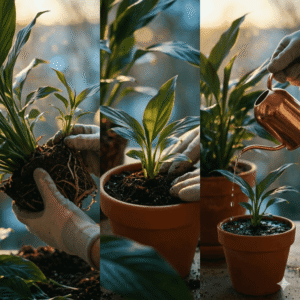 snake plant benefits illustrated through planting and watering care steps for healthy indoor growth