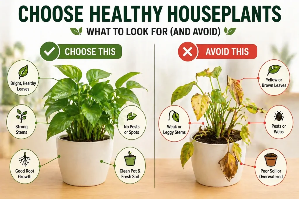 how to choose healthy houseplants vs unhealthy plant signs what to look for and avoid