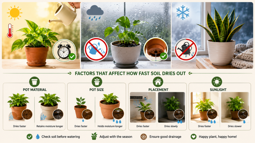 How to Water Indoor Plants in Indian summer, monsoon, and winter with seasonal watering tips and soil drying factors