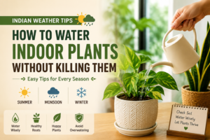 How to Water Indoor Plants correctly in Indian weather with seasonal watering tips for healthy indoor plants