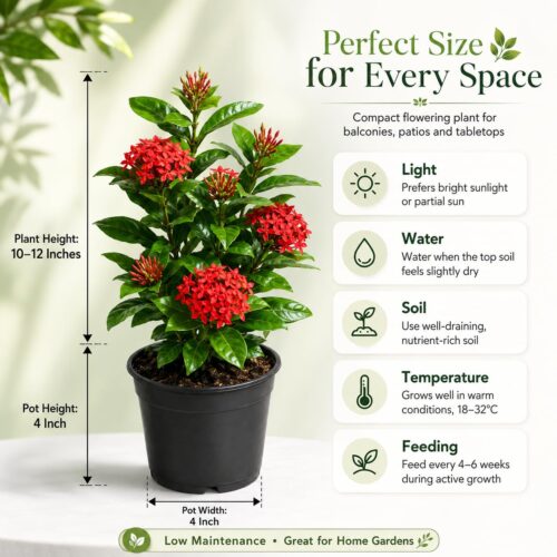 Surekha Agro Red Ixora Live Plant with 4 Inch Pot - Image 7