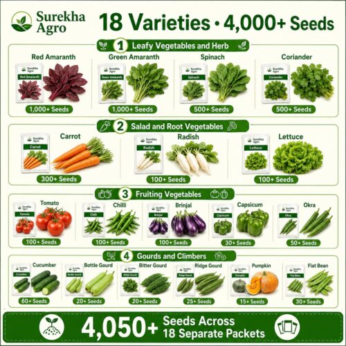 Surekha Agro 18 Variety Vegetable Seeds Combo – 5000+ Seeds - Image 2