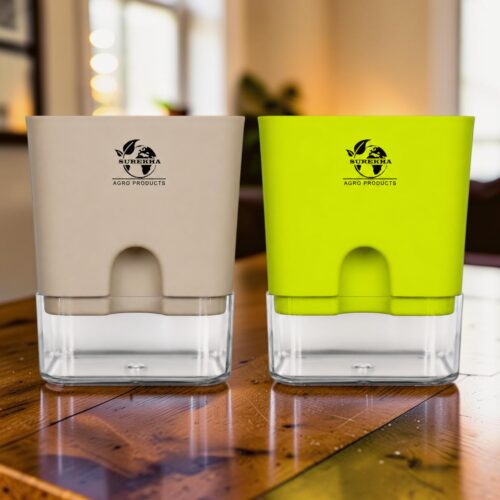 71CWmntBeYL.jpg Surekha Agro Self Watering Square Pots for Indoor Plants, Pack of 2 | Plastic Planters with Transparent Water Reservoir | Decorative Flower Pots for Home, Balcony, Office & Tabletop (Green and Brown)