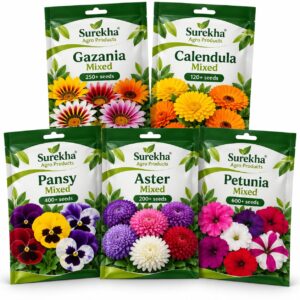 Surekha Agro Products Premium Winter Flower Seeds Combo for Home Gardening | Gazania, Calendula, Pansy, Aster & Petunia Mi…